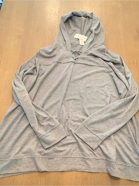 Lane Bryant Light Blue Hooded Women’s Sweater with Lace-Up Neck